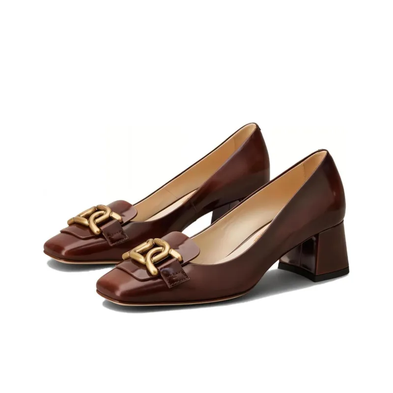 TOD'S KATE Chunky Heel High Heels 5cm Women's Brown-2