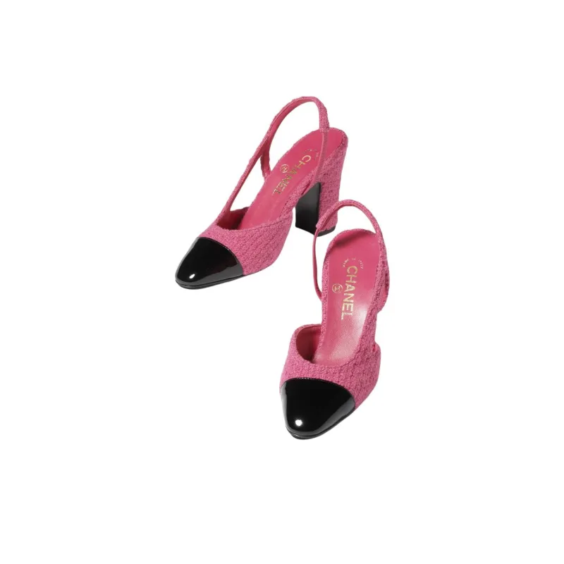 CHANEL Chunky Heel High Heels 9cm Women's Pink-3