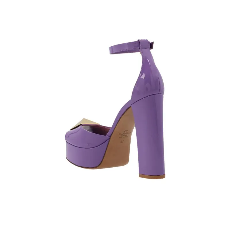 Valentino Chunky Heel High Heels 12.1cm Women's Purple-2