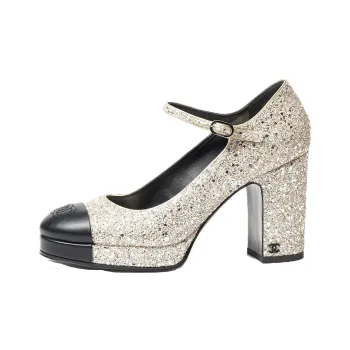 CHANEL Chunky Heel High Heels Women's Black