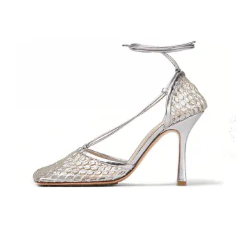 Bottega Veneta Slim Heel Stylish Sandals Women's Silver