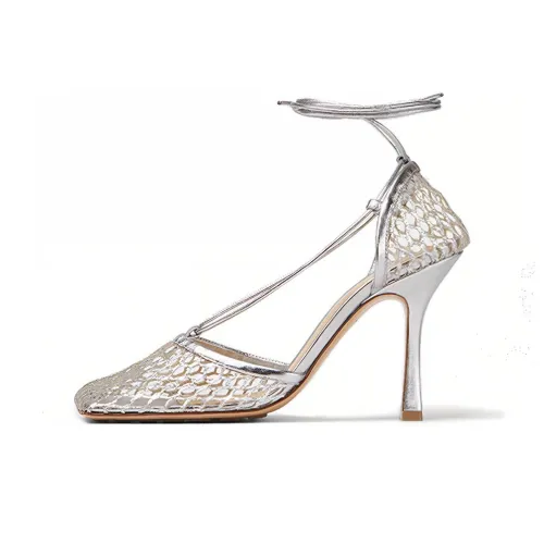 Bottega Veneta Stretch Slim Heel Stylish Sandal Women's Silver