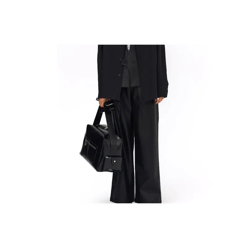 DOSORDONTS Cow Leather Crossbody Bag Large Size Unisex Black-2