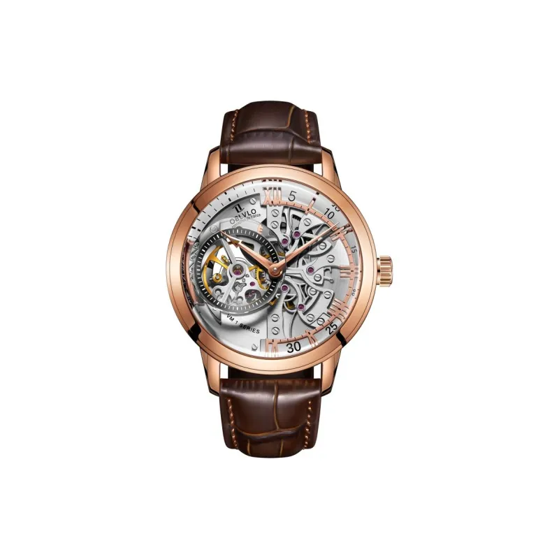 OBLVLO Automatic Mechanical Movement Genuine Leather Strap Watch Men's Watches Black Dial-9