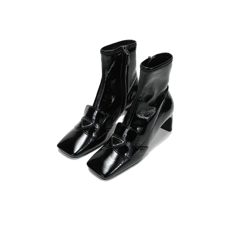 PRADA Technical Patent Leather Boots 'Black' Women's-2