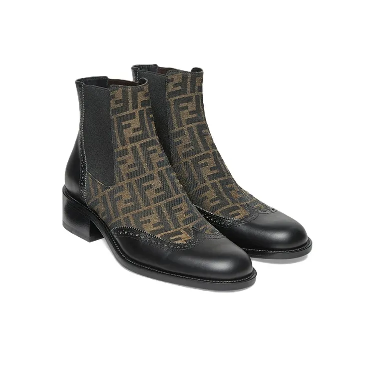 FENDI Monogram-pattern Leather Ankle Boots-3