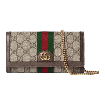 GUCCI Ophidia Canvas One Shoulder Wallet Women's Beige & Dark Brown
