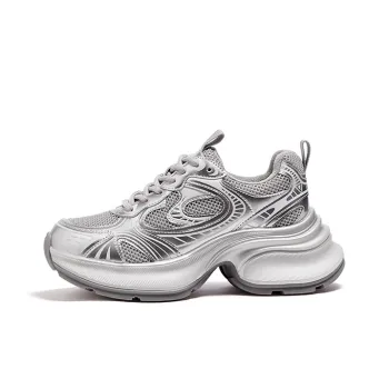 CAMEL Chunky Sneakers Women's Low Top Gray Silver/Beige Gray/Gun Black