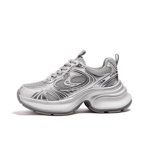 CAMEL Chunky Sneakers Women's Low Top Gray Silver/Beige Gray/Gun Black