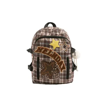 Yalu Nylon Fabric Backpack Women's Brown/Leopard Print/Red