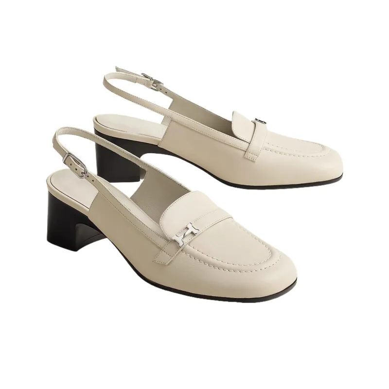 HERMES Infinie Chunky Heel High Heels 3cm Women's Ecru-2
