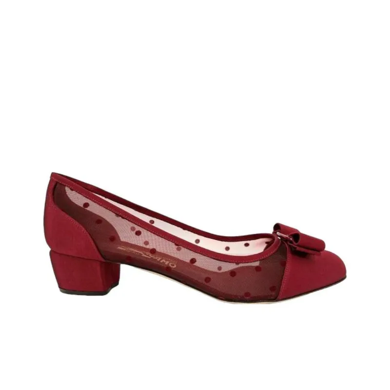 FERRAGAMO Chunky Heel High Heels 3cm Women's Red-1