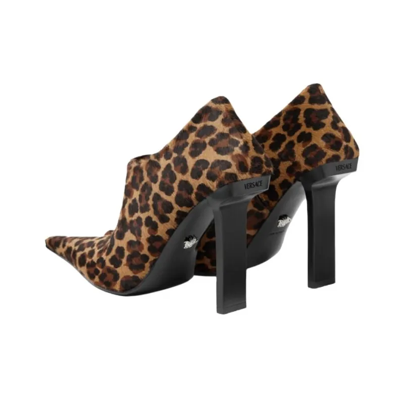 VERSACE Leopard Slice Ankle Boots 10.5cm Women's Brown-3