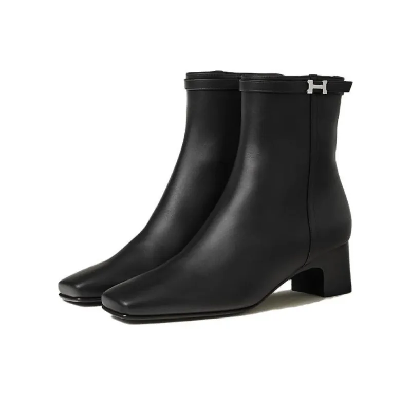 HERMES Hommage Ankle Boots 5cm Women's Black-3