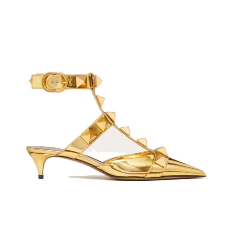 Valentino Roman Stud Cone Heel High Heels Women's Gold-1