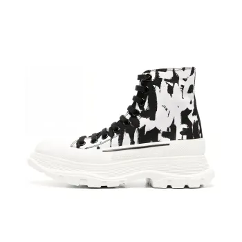 Alexander McQueen Graffiti Tread Slick Boot White Black Women's