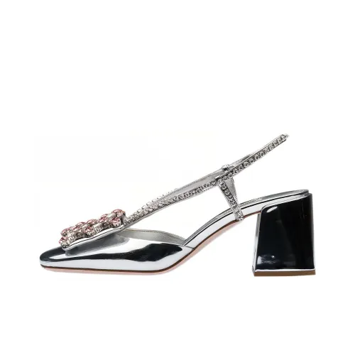 MIU MIU Chunky Heel High Heels Women's Silver