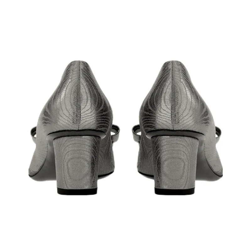 FERRAGAMO Viva Chunky Heel High Heels 5.5cm Women's Gray-4