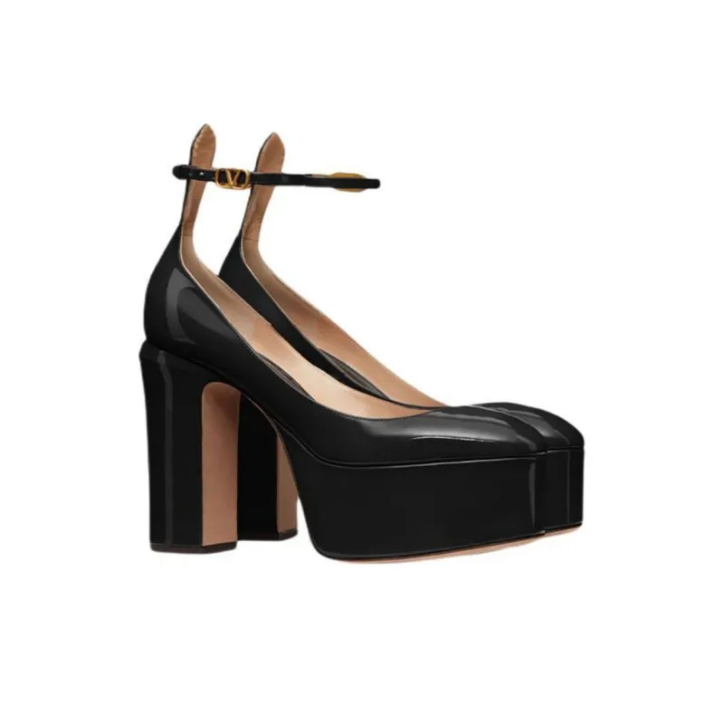 Valentino Tan Go GARAVANI Chunky Heel High Heels Women's Black-2