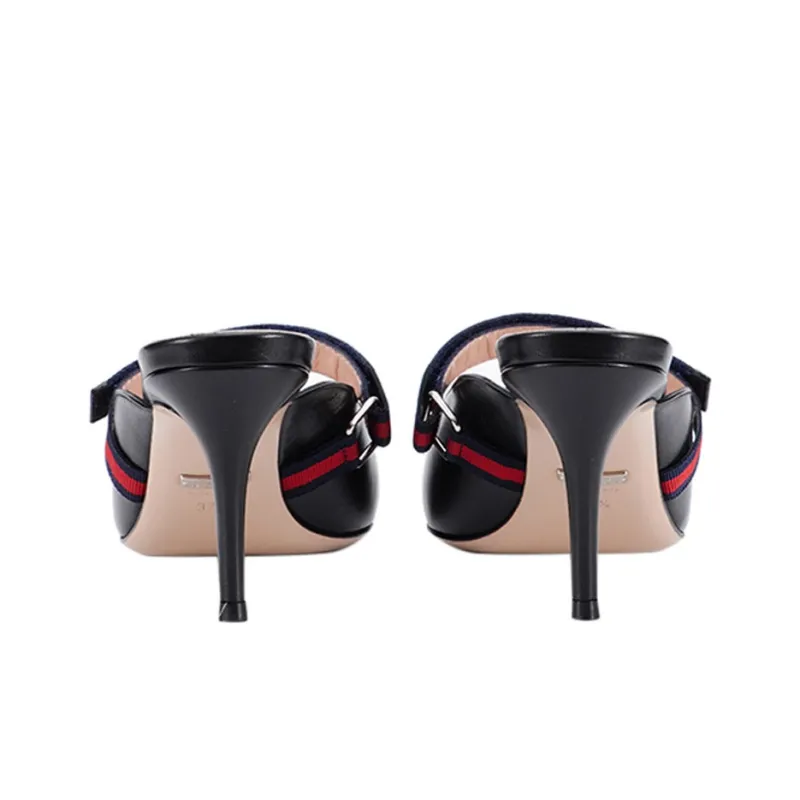 GUCCI Sylvie Slim Heel High Heels 8cm Women's Black-4