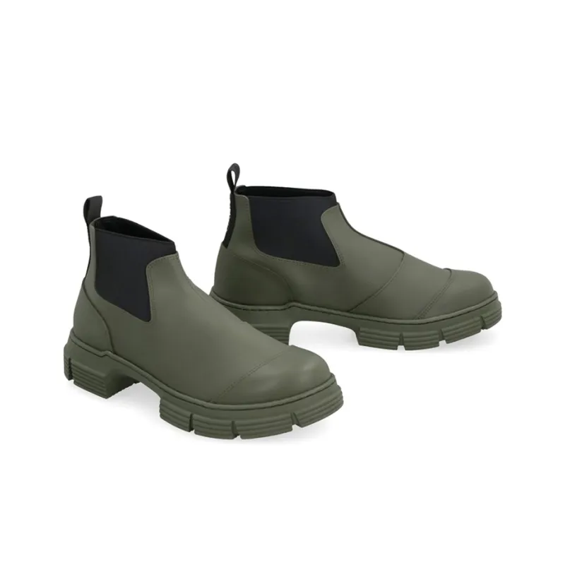 GANNI Crop City Ankle Length Chelsea Boots Women's Green-2