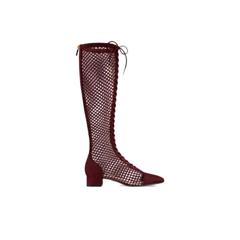 DIOR Naughtily-D Knee-high Boots Women's Burgundy-1