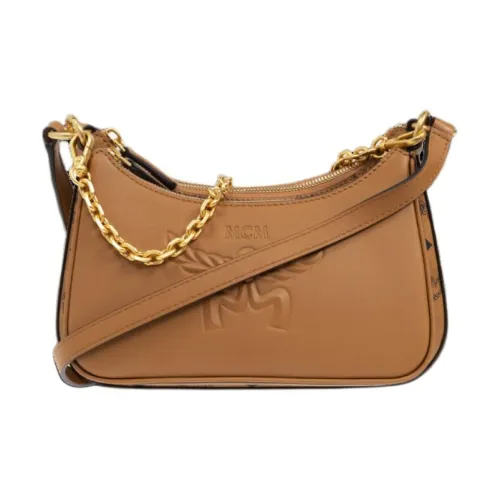 MCM Aren Visetos Canvas Shoulder Bag Crossbody Bag Small Size Women's Cognac Brandy