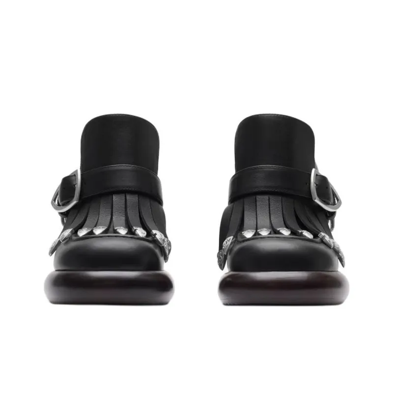 Burberry Wedge Chunky Heel High Heels 9.5cm Women's Black-2
