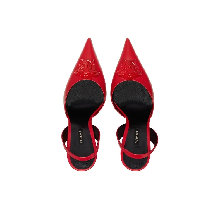 VERSACE La Medusa Irregular Heel High Heels 12cm Women's Red-3