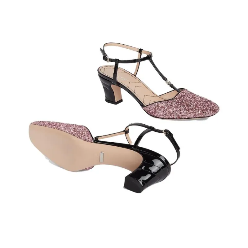 GUCCI Double G Chunky Heel High Heels 5.3cm Women's Pink-4
