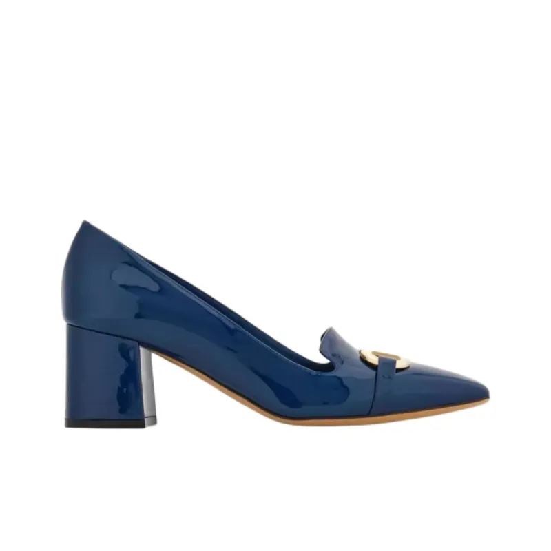 FERRAGAMO GANCINI Block Heel High Heels Women's Blue-1