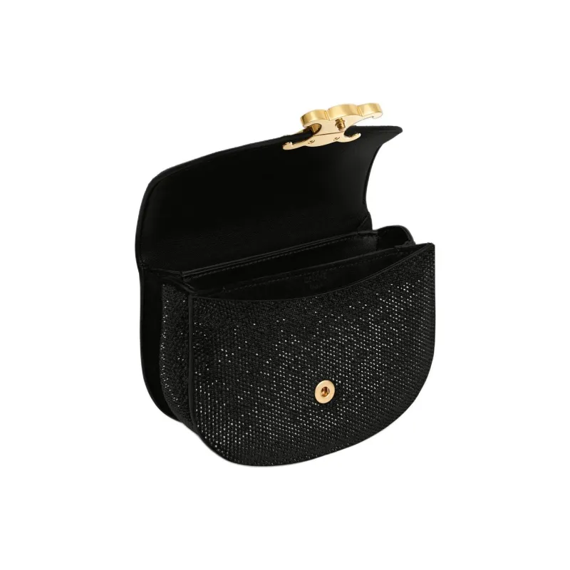 CELINE Besace Rhinestone Calfskin One Shoulder Handbag Mini Women's Black-3