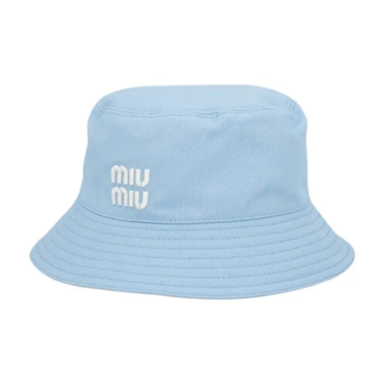 MIU MIU Cotton Bucket Hats Unisex Blue-2