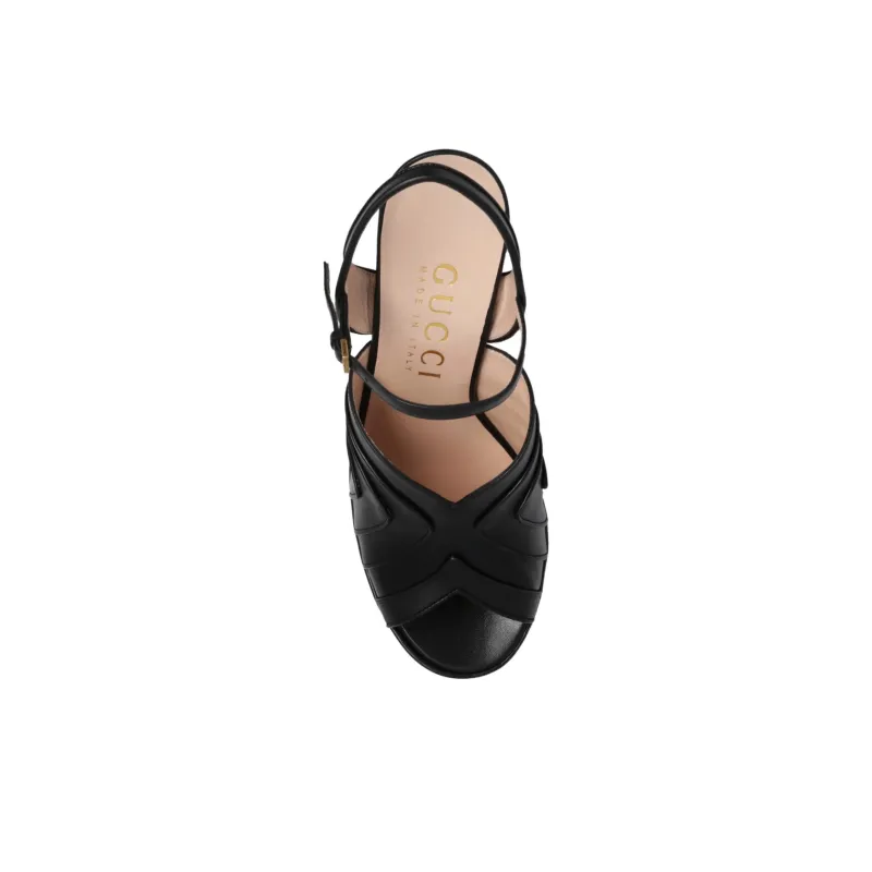 GUCCI Geometric 155 Mm Platform Sandal Black Leather Women's-3