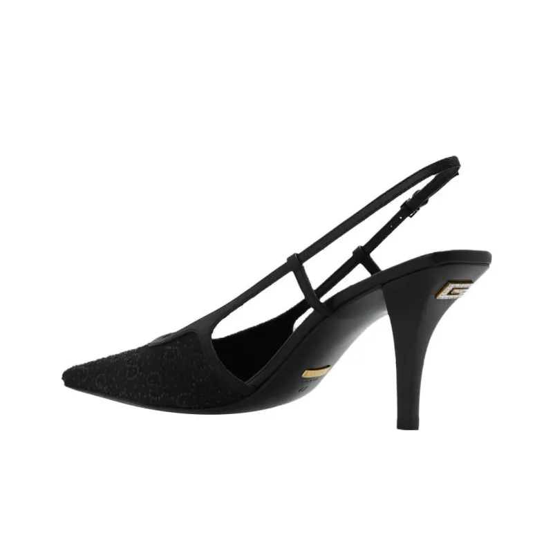 GUCCI Gg Slingback 75mm Pump Black Moire Fabric Gg Crytsal Applique Women's-4