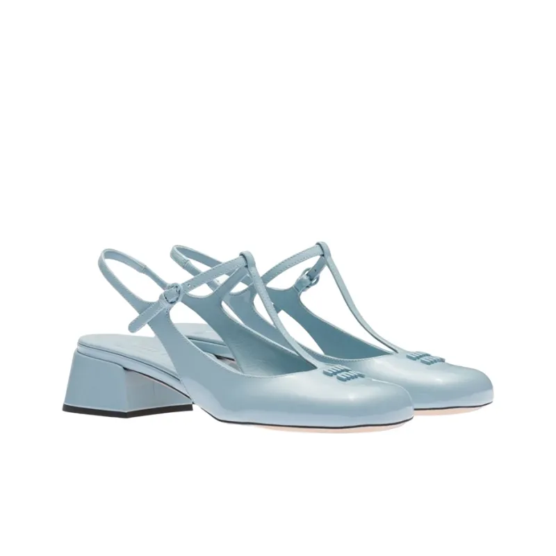 MIU MIU Chunky Heel High Heels 3.5cm Women's Light Blue-2