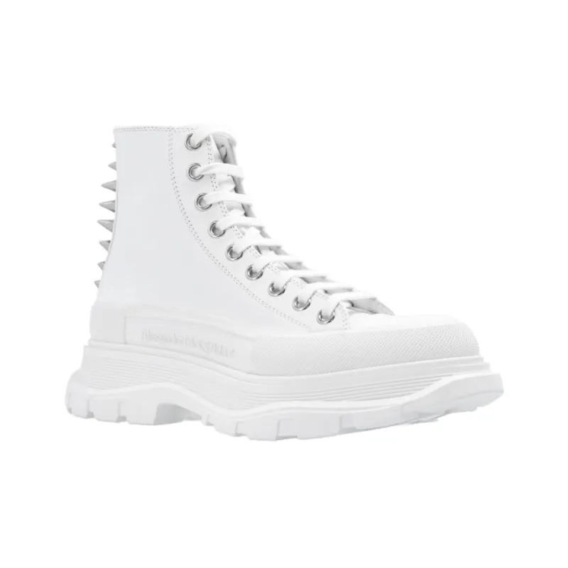 Alexander McQueen Studded Tread Slick Boot White Silver Women's-2