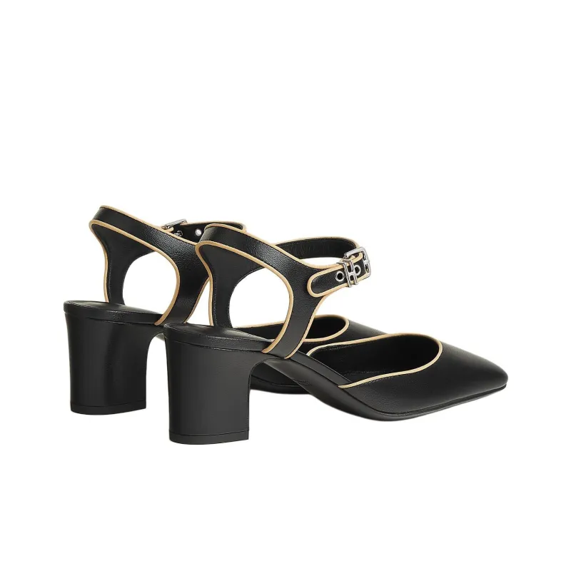 HERMES Kamilla Chunky Heel High Heels 6cm Women's Black-3