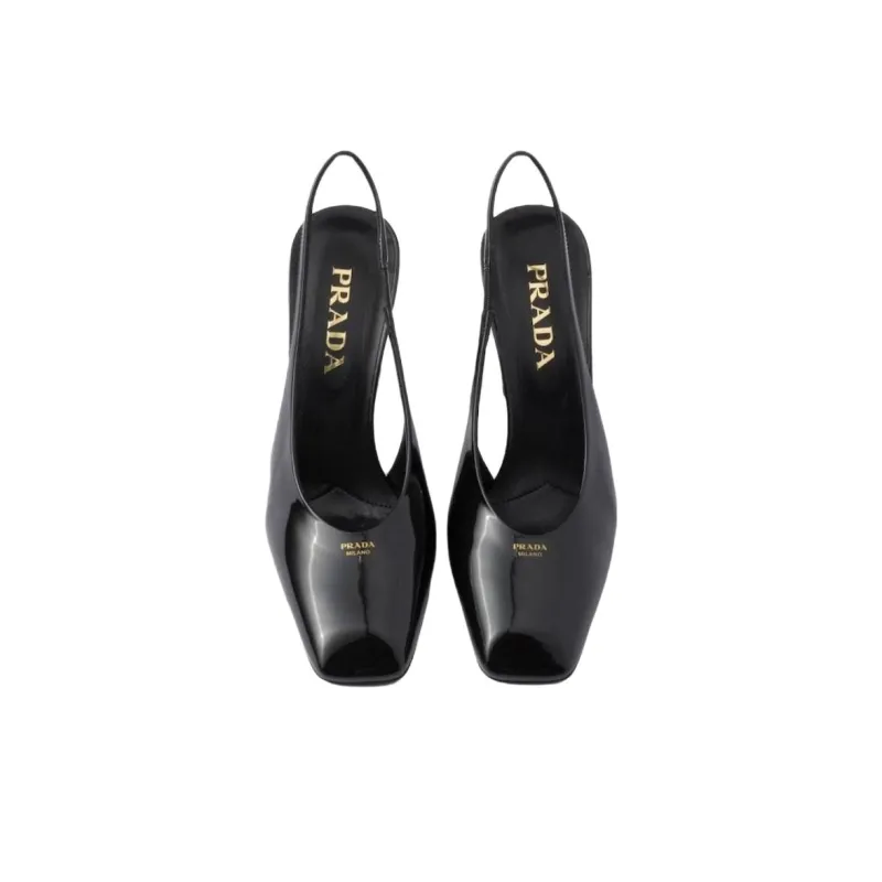 PRADA Patent Chunky Heel High Heels 8.5cm Women's Black-3
