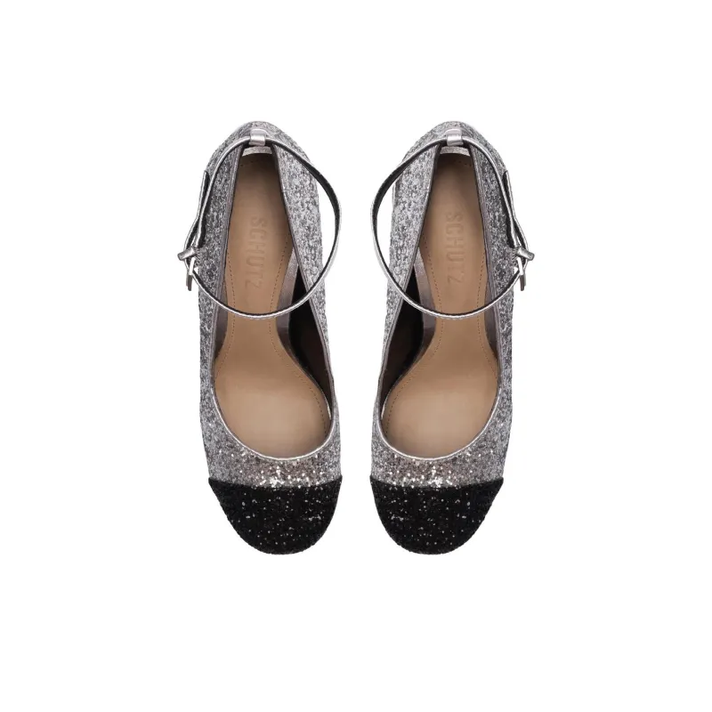 Schutz Dorothy Shine Chunky Heel High Heels 8.7cm Women's Silver-3