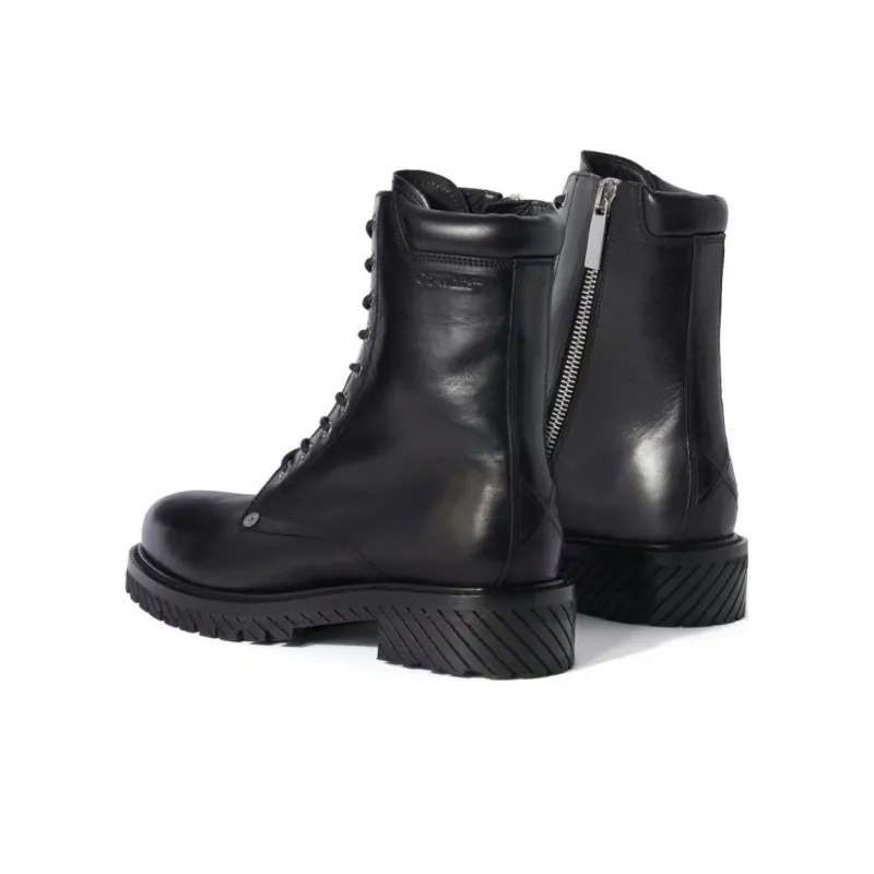OFF WHITE Logo Debossed Round Toe Combat Boots-2