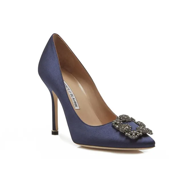 MANOLO BLAHNIK Hangisi Slim Heel High Heels 10.5cm Women's Dark Blue-2