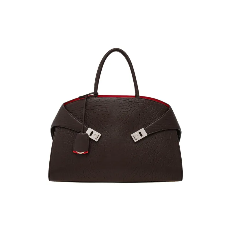 FERRAGAMO Hug Lambskin One Shoulder Handbags Large Size Women's Morocco Berry-0