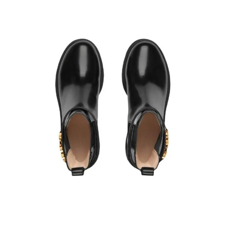GUCCI Logo Strap Chelsea Boots Black Women's-4