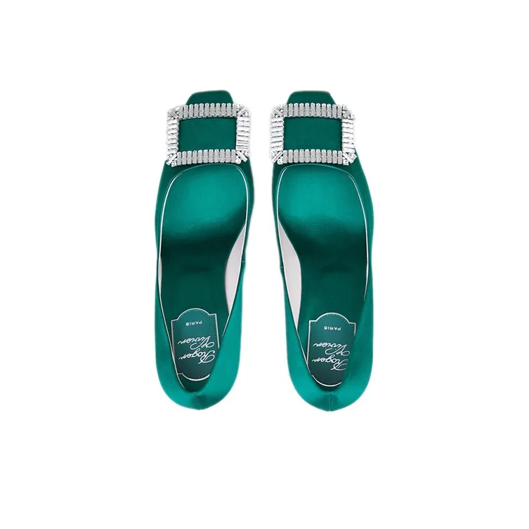 Roger Vivier Trompette Crystal Slim Heel High Heels 7cm Women's Green-3