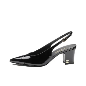 CHANEL Chunky Heel High Heels 6.5cm Women's Black