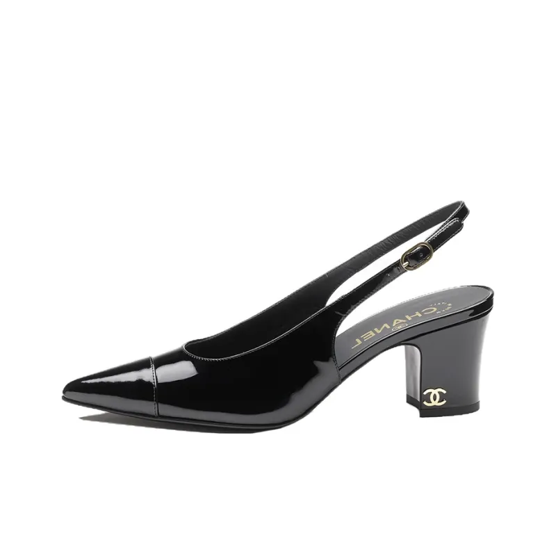 CHANEL Chunky Heel High Heels 6.5cm Women's Black-0