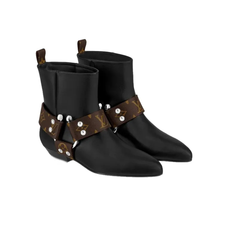 LOUIS VUITTON Rhapsody Ankle Boots 'Black With Monogram Belt' Women's-1