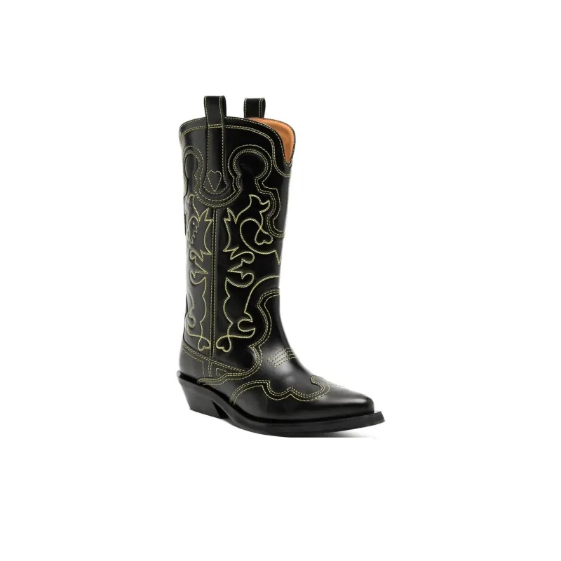 GANNI Mid Shaft Embroidered Western Boots Women's-2