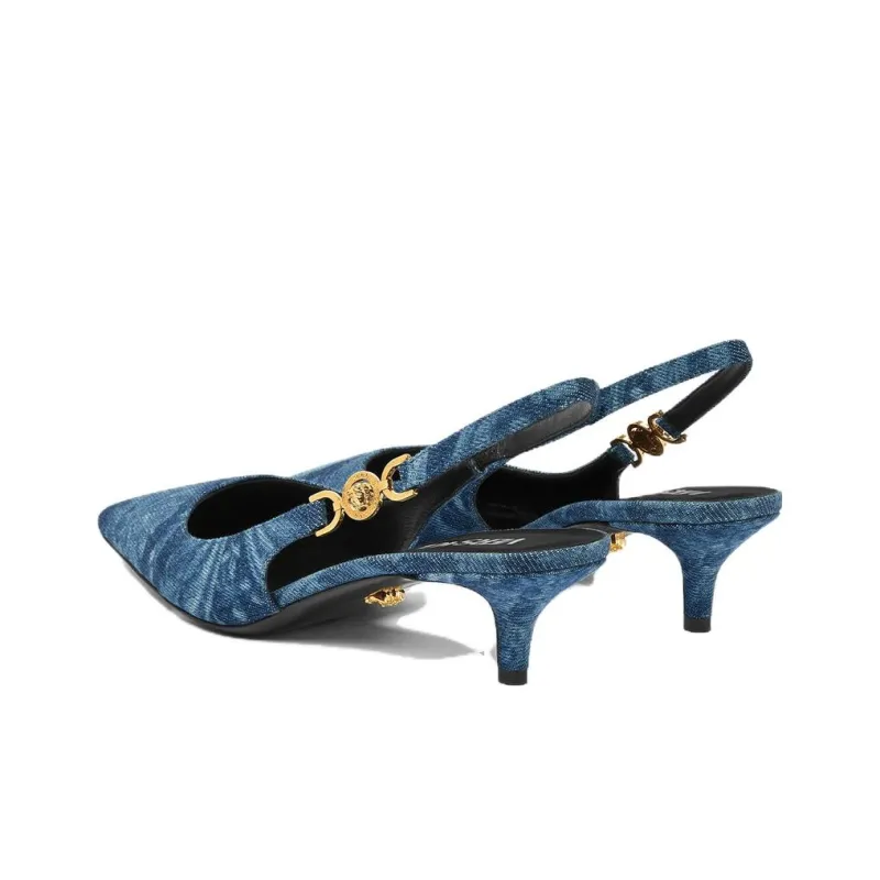 VERSACE 40mm Barocco-print Denim Pumps-2